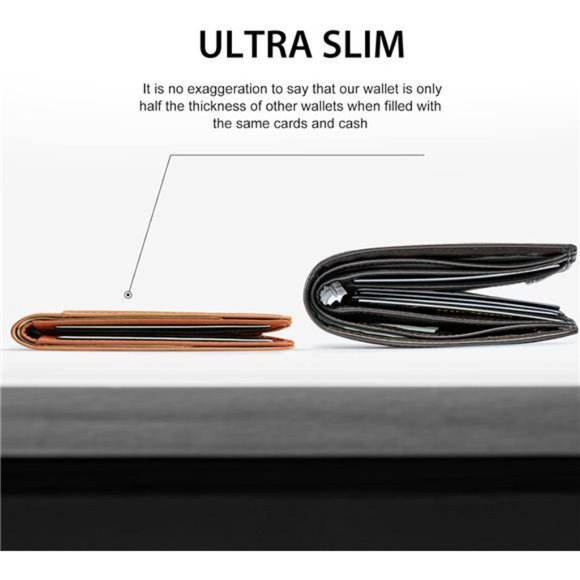 Mens Slim Wallet Leather Carbon Fiber Rfid Blocking Credit Card Holder, Gift Box - Picture 2 of 6